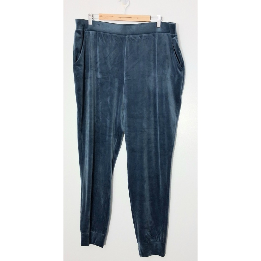 Denim & Co Pants Womens Size XL Naturals Velour Jogger Pockets‎ Dark Pullon Teal